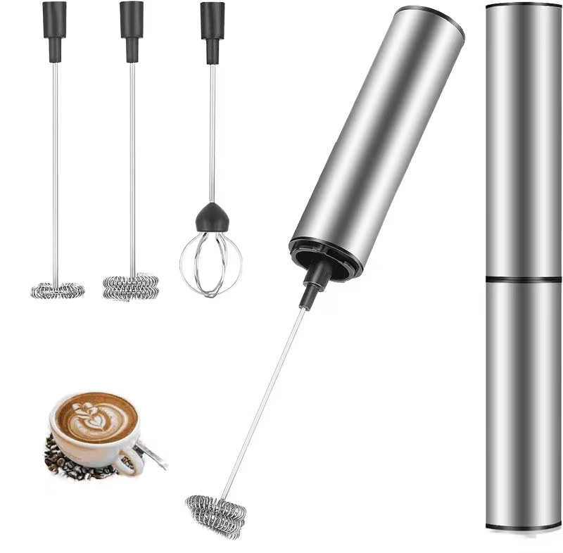 Hot Selling White Foam Maker Stainless Steel Kitchen Handheld Battery Operated Household Hand-Held Coffee Milk Frother