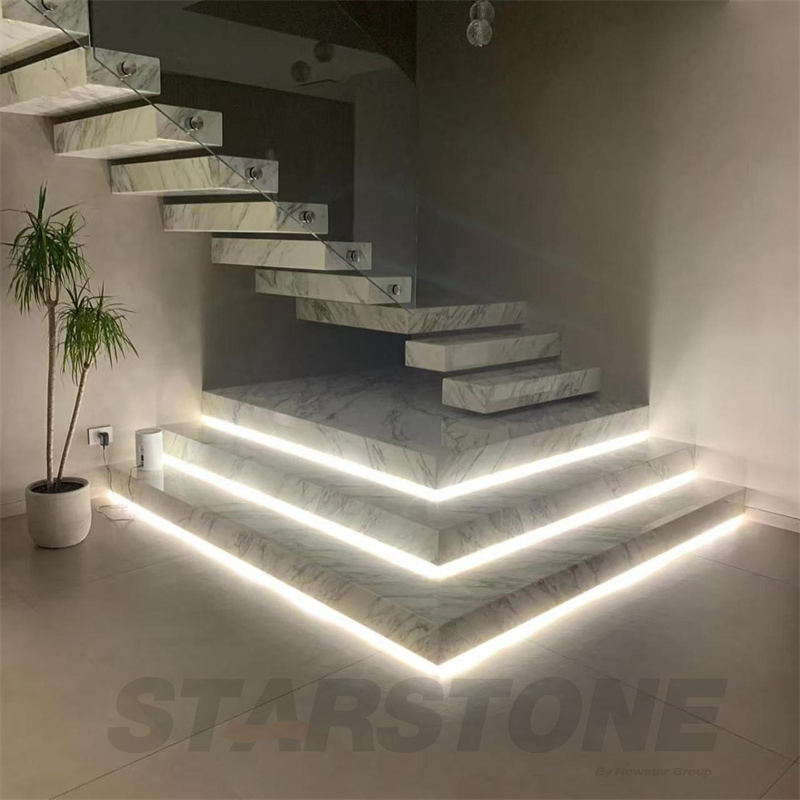 Arabescato Italian White Marble Tread Step Marble Stair for Hotel Villa White Marble Stair
