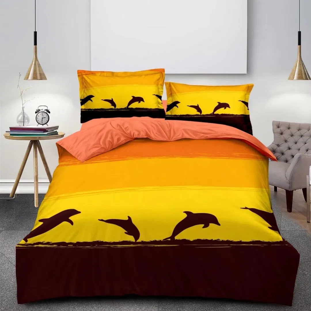 3D Digital Printed Bed Comforter Cover Set with Fitted Sheet and 2 Pillowcases