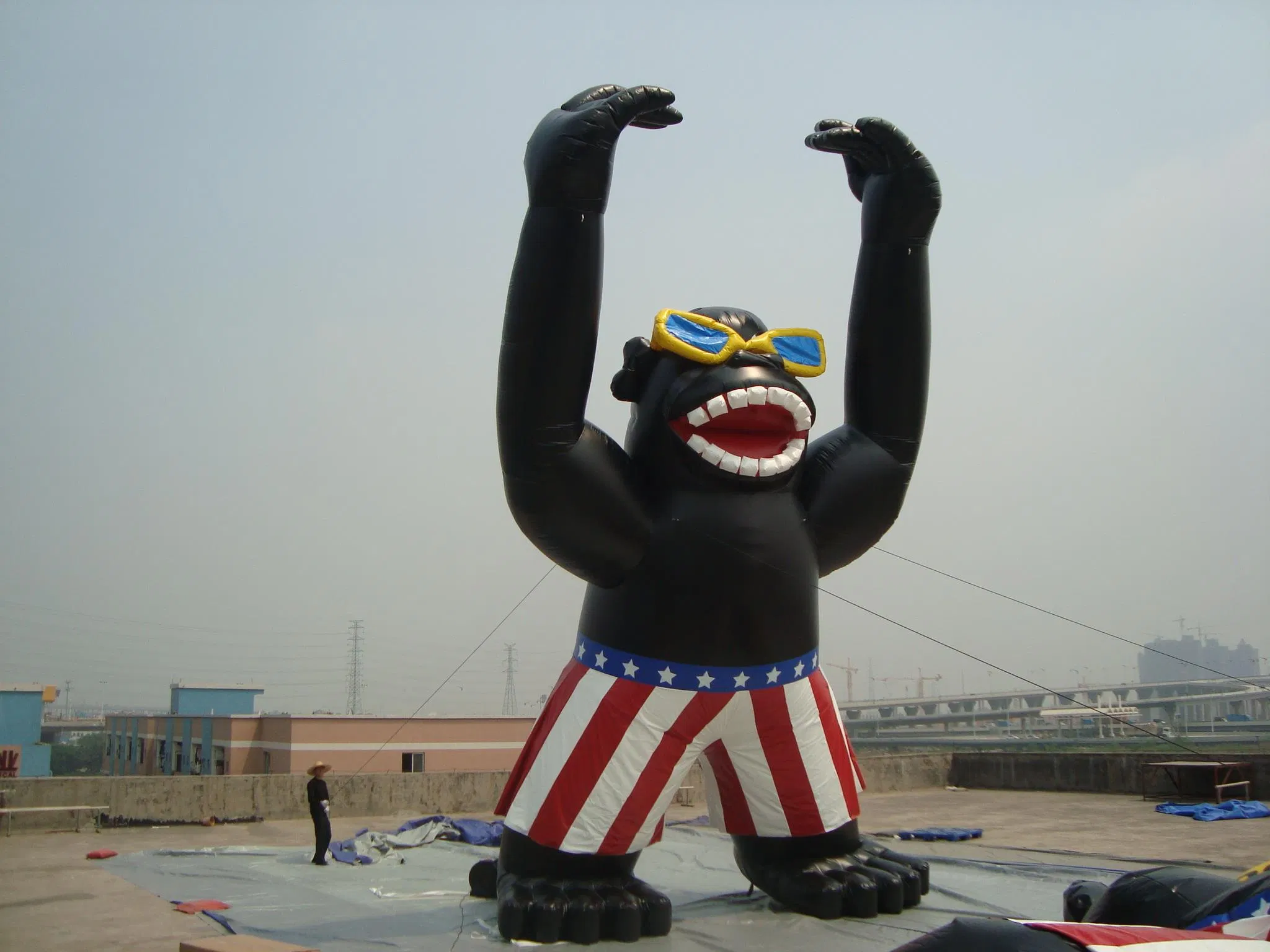 Inflatable Gorilla in American Flag Style Pants