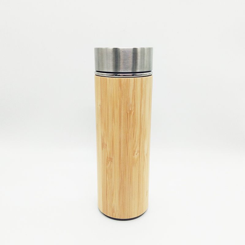Personalized Bamboo Stainless Steel Thermal Mug Tumbler Water Bottle Vacuum Flask with Strainer