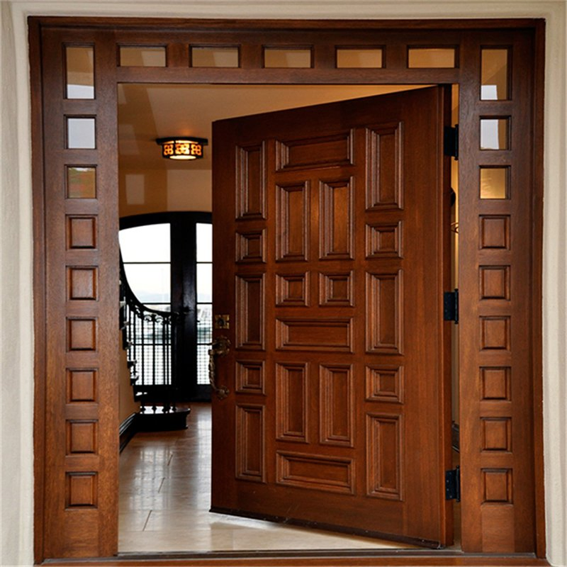 Top Selling Wooden Double Door with Glass Design for Homes Main Entrances