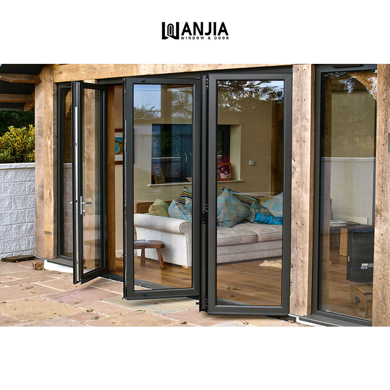Алюминиевые раздвижные стеклянные двери-гармошка для террас