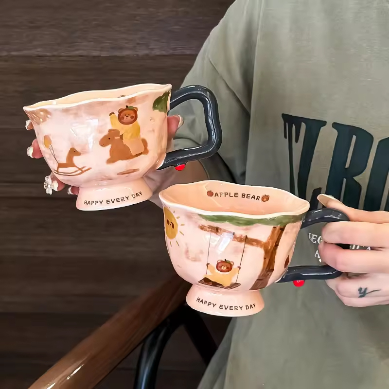 Valentines Day Wedding Gift Cartoon Coffee Tea Cups Bulk Supplier 2026 Hot Sale Drinkware Cute Apple Bear Ceramic Mugs
