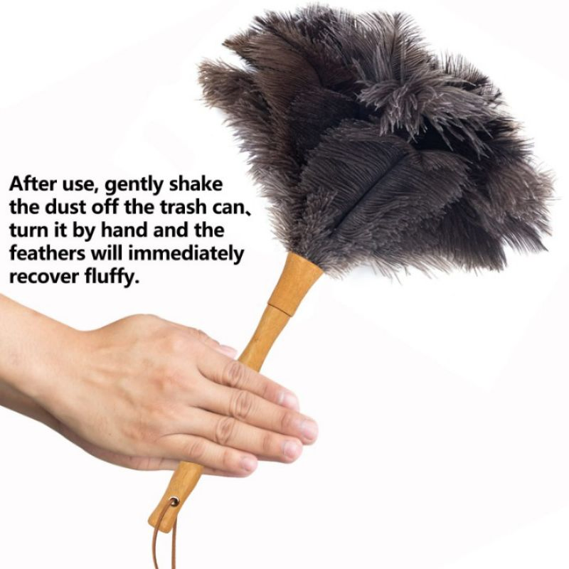 Wood Handle Reusable Fluffy Natural Cleaning Supplies Washable Ostrich Feather Duster
