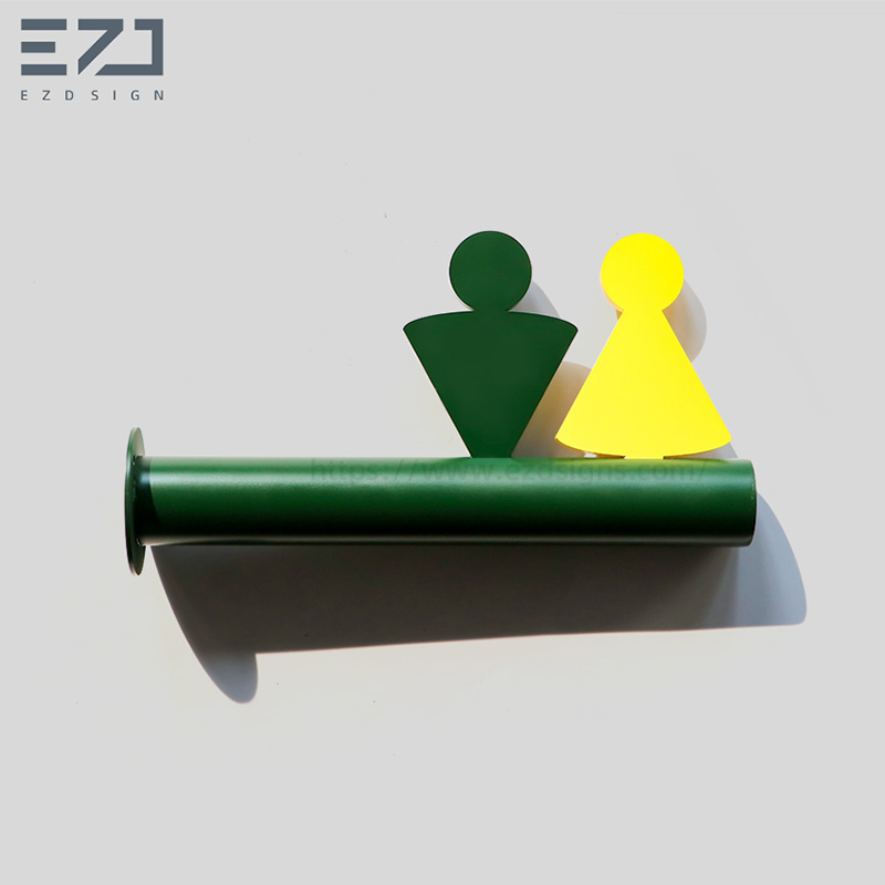 DIY Unique Shape Metal Toilet Sign for Office Wall Door Wayfinding Directional