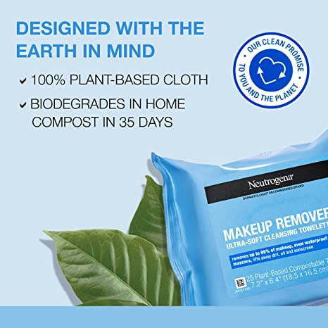 Amazon Cleansing Fragrance Free Makeup Remover, Cleansing Facial Towelettes for Waterproof Makeup, Alcohol-Free, Unscented, 100% Plant-Based Fibe