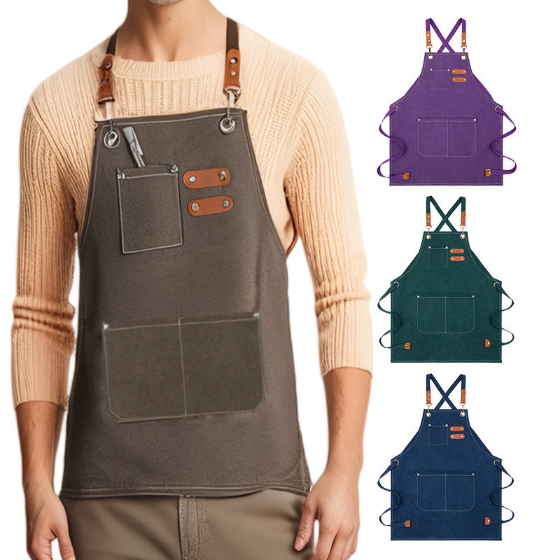 Kitchenware Wholesale Custom Logo Canvas Kitchen Apron Waterproof Oilproof Adjustable Waiter Washable Salon Barber Bakery Aprons