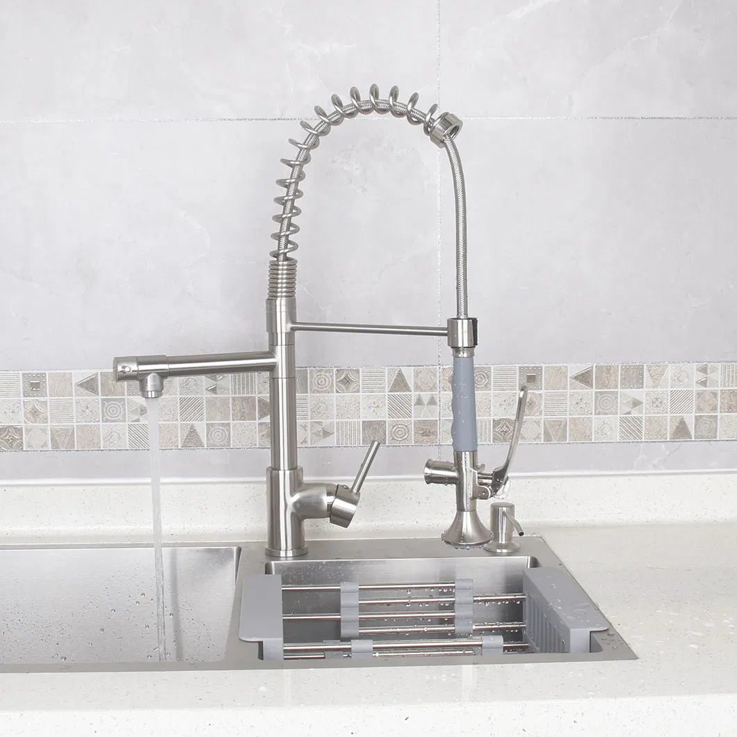 Contemporary Brushed Brass Kitchen Faucet Kitchen Sink Faucet with Spring Mixer