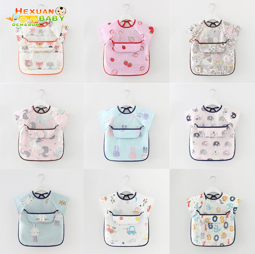 Cute Short-Sleeved Baby Apron for Painting and Dining