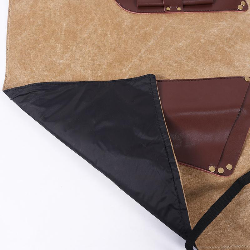 Best Selling Waxed Canvas Hairdresser Apron with Tool Leather Pocket Custom Beauty Salon Apron (RS-NIFS024)