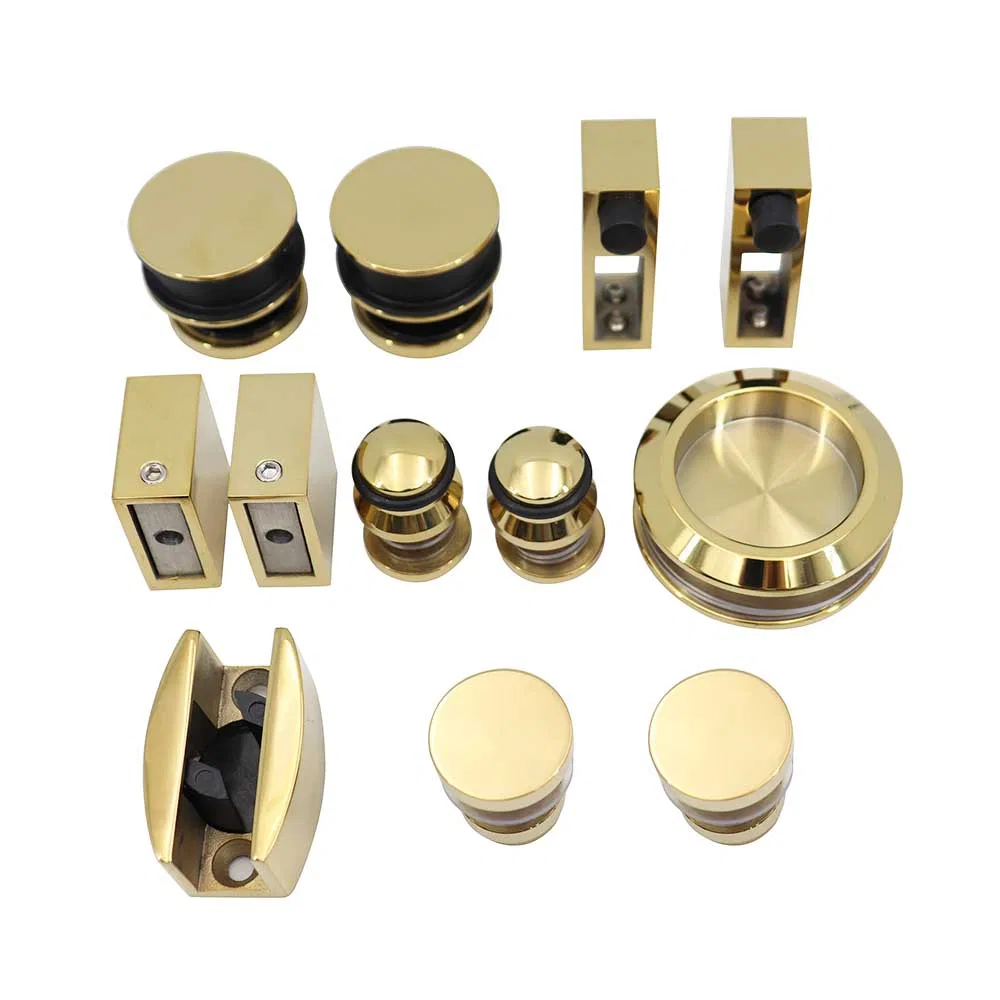 Golden Polished Bathroom Shower Hardware Glass Sliding Door System