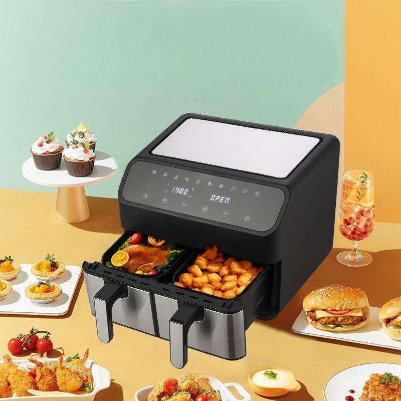 8L Stainless Steel Double Pot Air Fryer Multifunctional Visual Large Capacity Household Electric Fryer