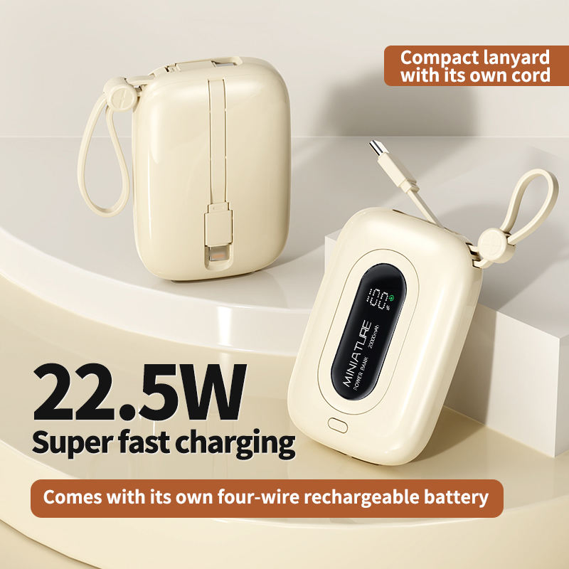 Wholesale Mini Portable Pd 22.5W Super Fast Charging Mobile Charger 10000mAh Power Bank with Built-in Cables for Cell Phone