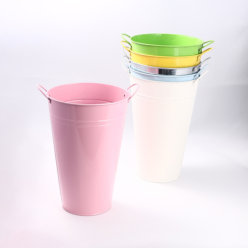 Горшок цветочный металлический круглый античный ведро