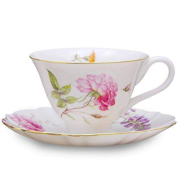 Gold Rim Rose Vintage Ceramic Tea Cup with Saucer