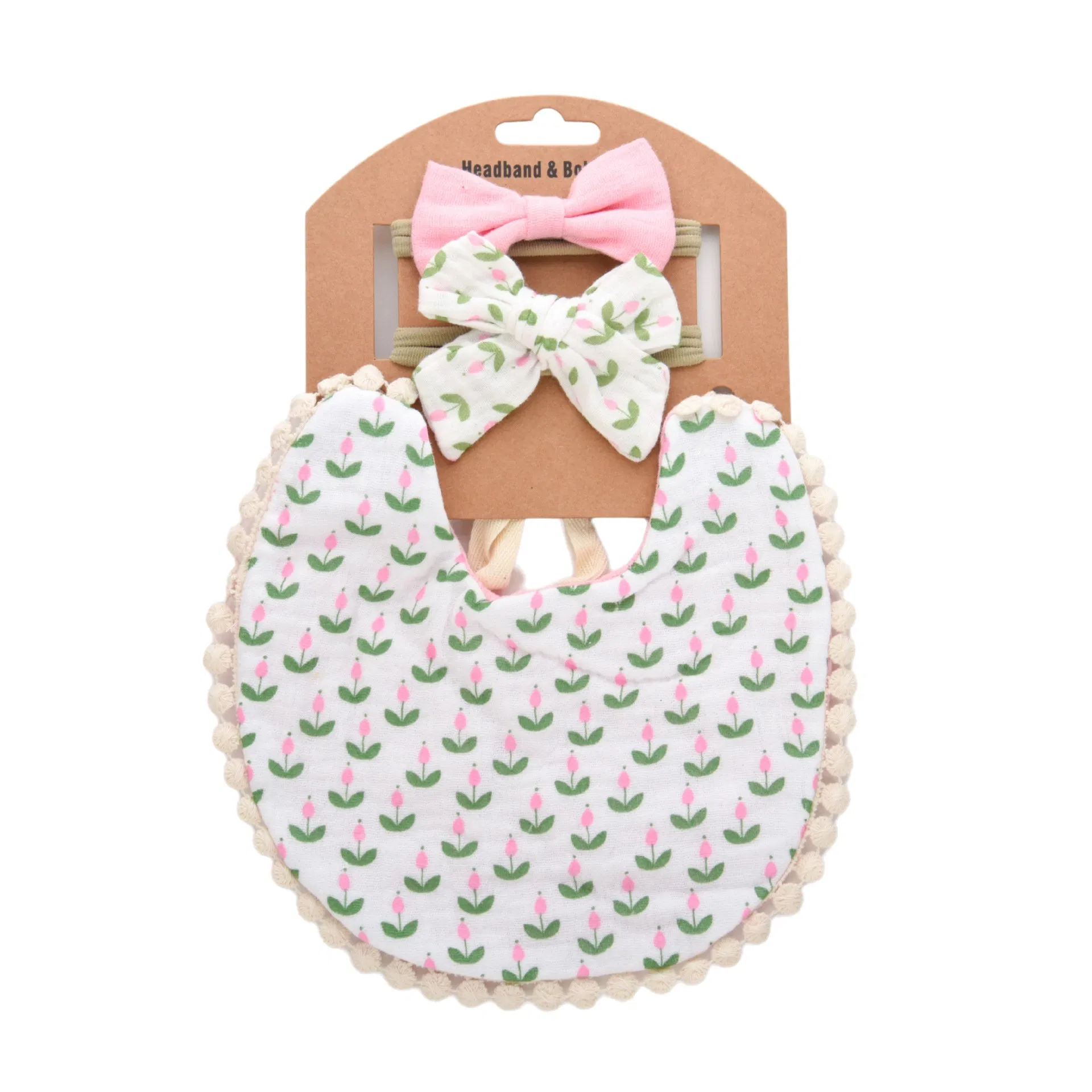 Baby Bibs for Boy & Girl Muslin Baby Drool Bibs for Baby Essential Soft Cotton & Cute Print Baby Feeding Bib with Bow Headband