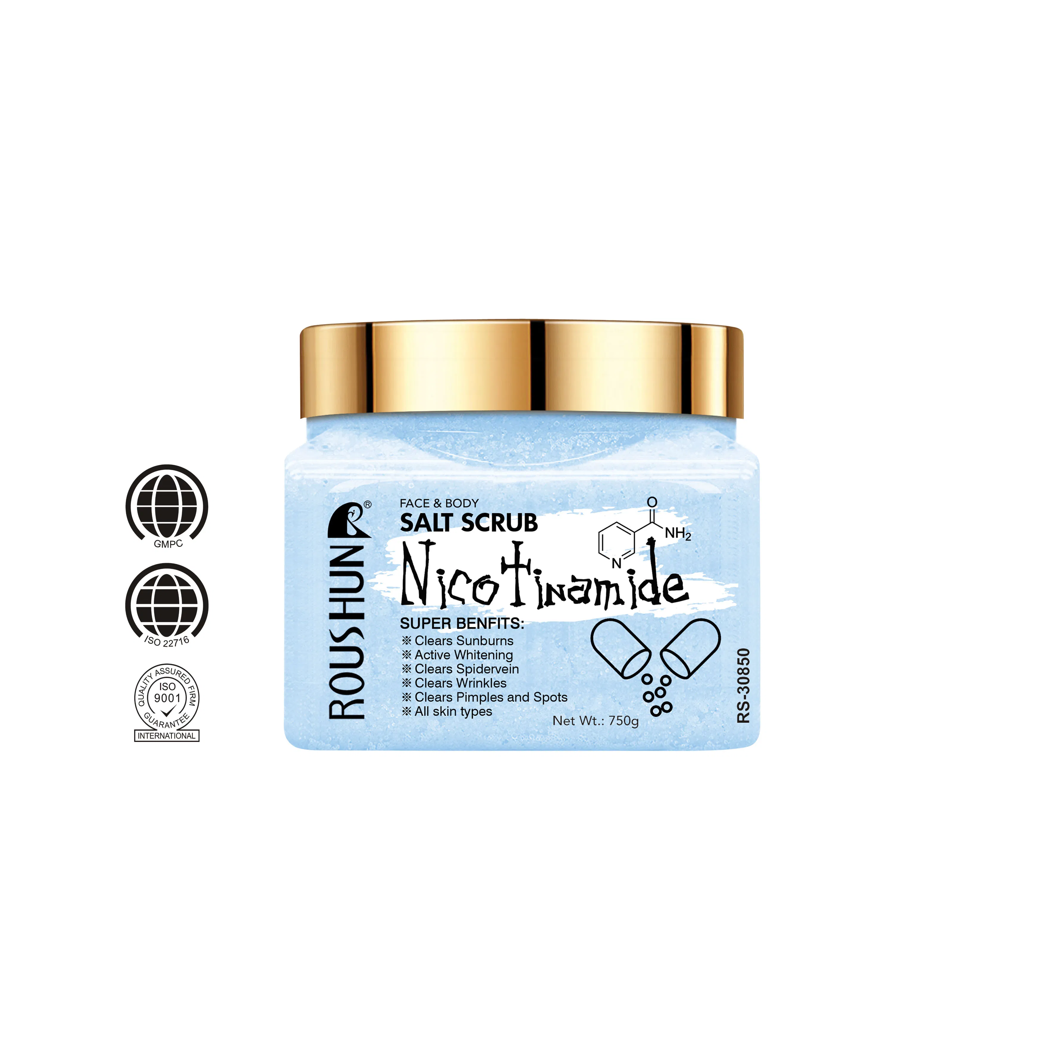 Roushun 750ml Whitening Professional Exfoliating Deep Cleaning and Softening Facial and Body Nicotinamide Salt Scrub for Skin