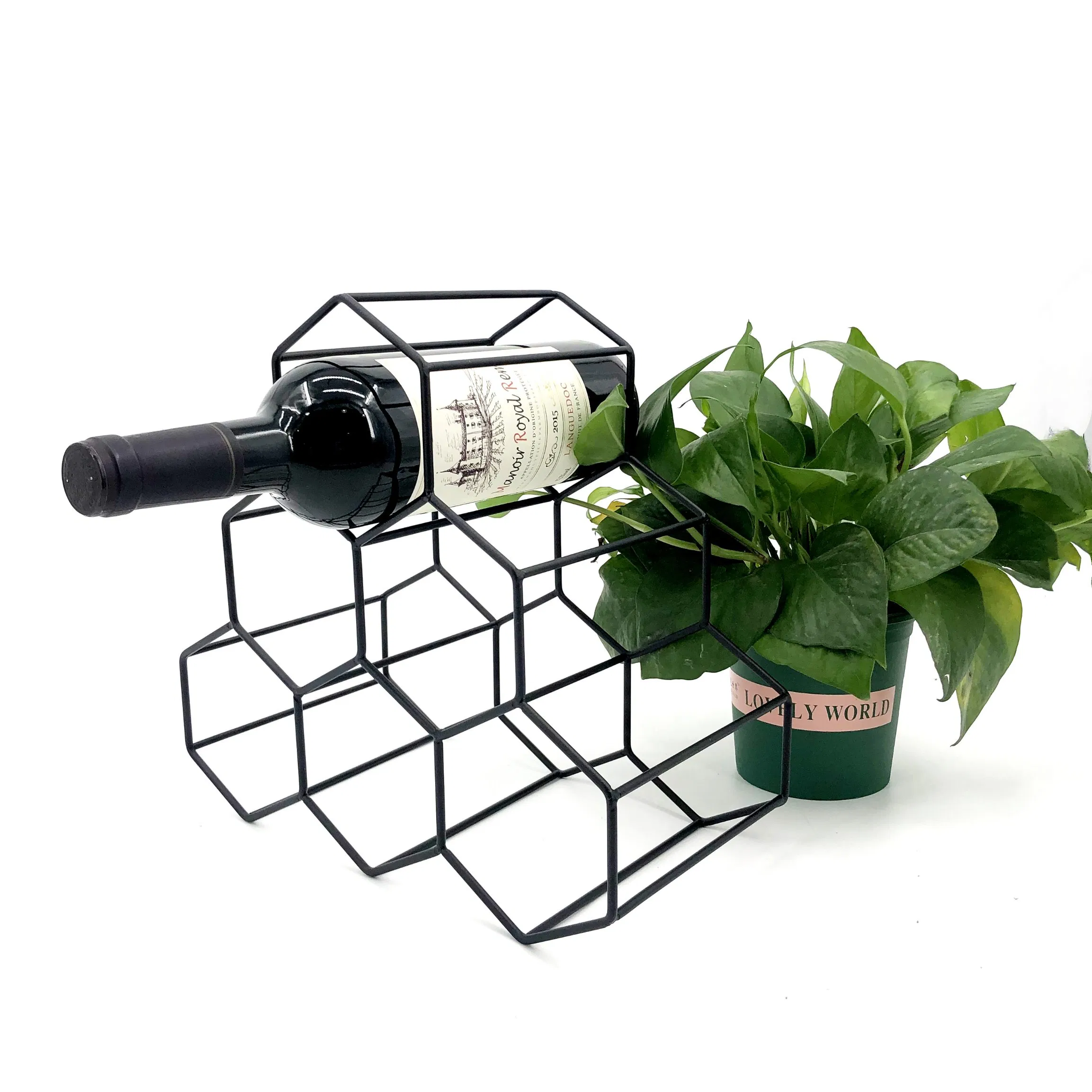 Factory Wholesale High Quality Hanging Bottle Rack Ribbon Floating Iron Floor Standing Bambus Metal Wholesale Wall Mounted Wooden Wine Holder