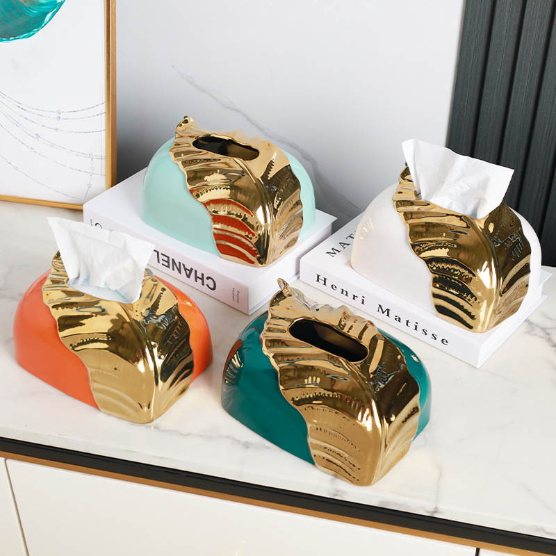 Gold Leaves Desktop Ceramic Cover Car Table Napkin Holders Luxury Tissue Box