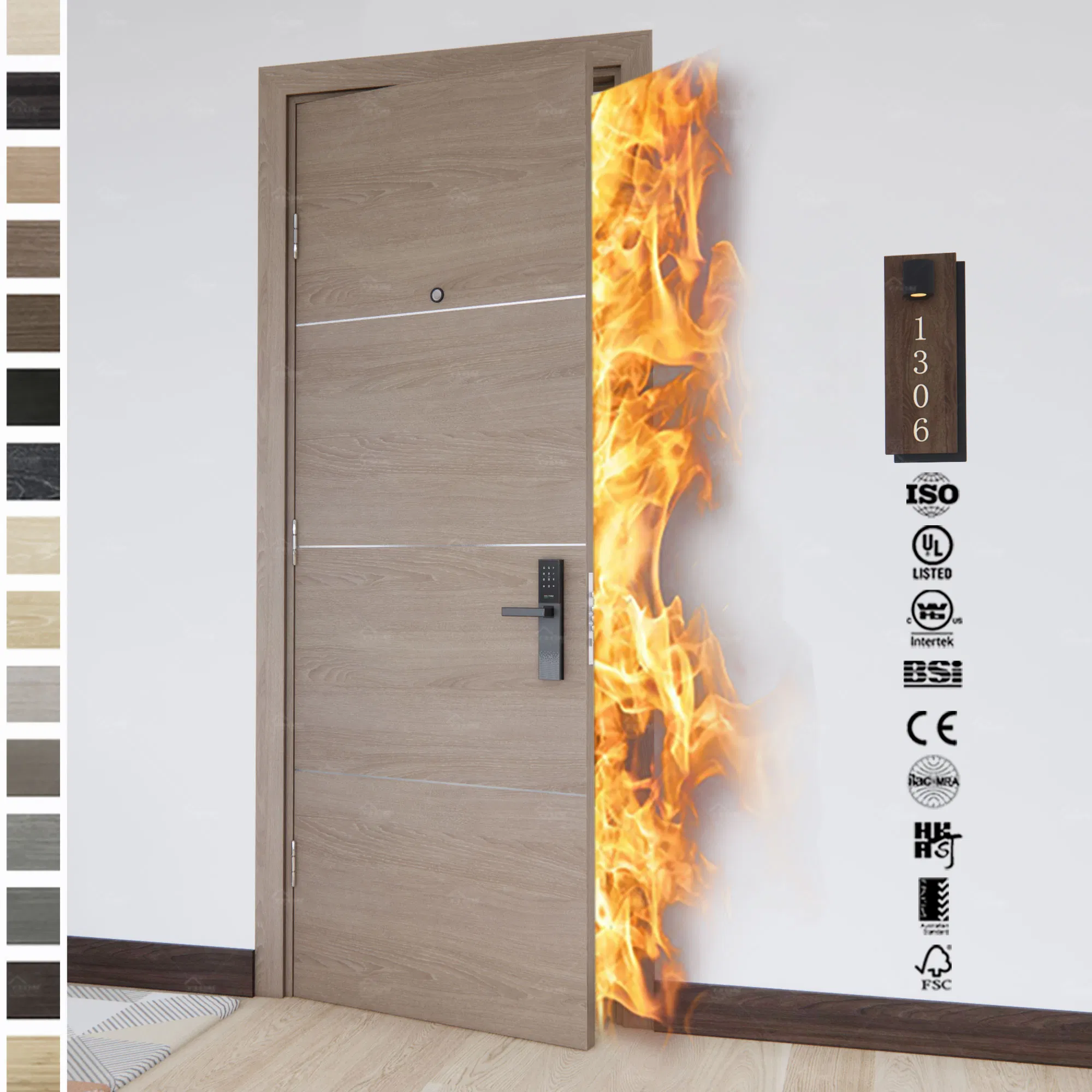 European Standard Hotel 45dB Fire Resistant Foshan Modern Soundproof Fire Retardant Interior Fire Proof Doors