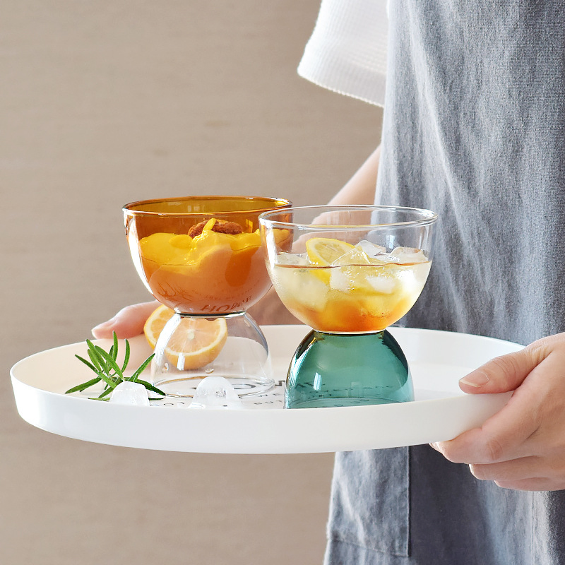 Modern Design Glass Juice Yogurt Coffee Ice Cream Cup Summer Household Bantam Dessert Bowl Colored Borosilicate Glass