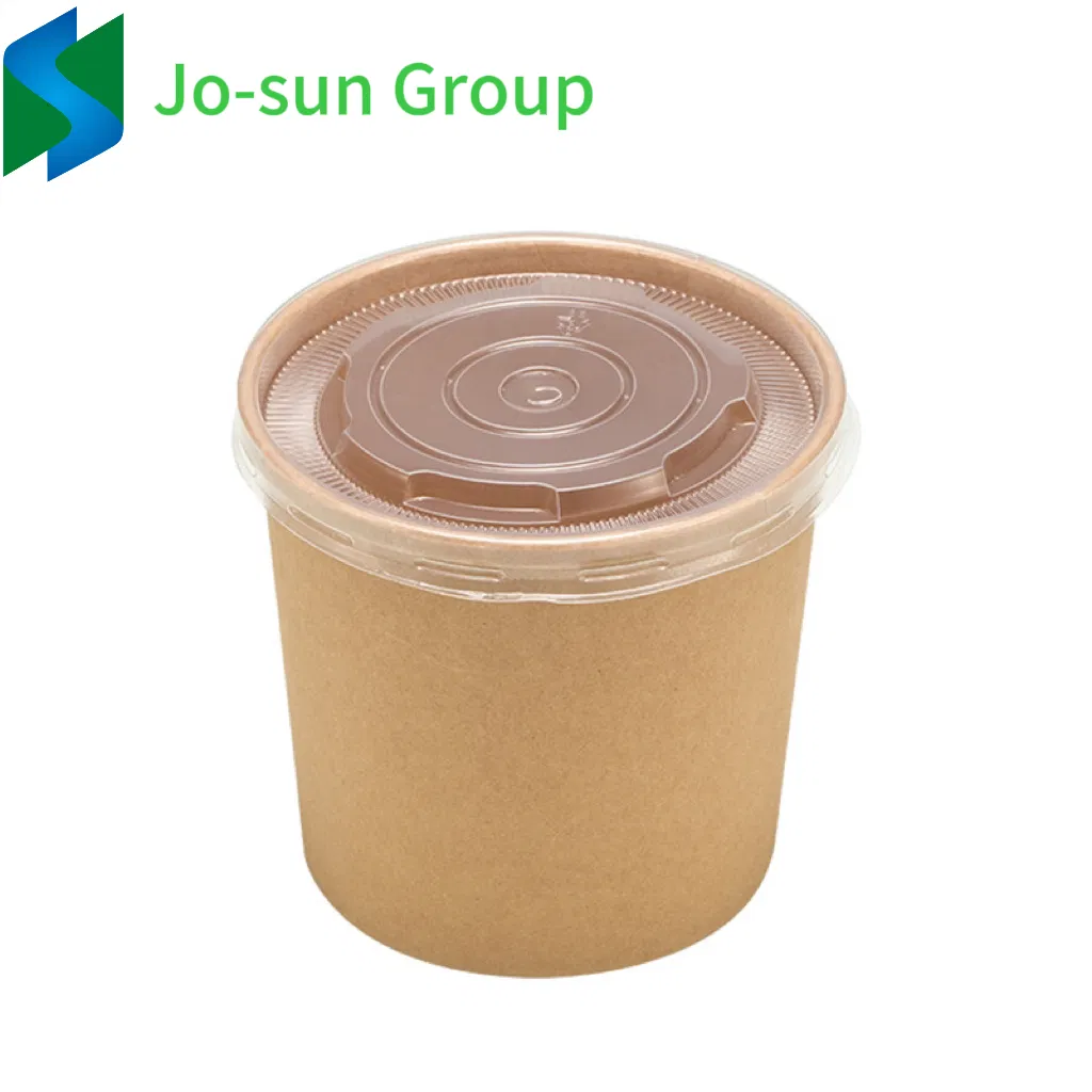 Jo-Sun New Design Factory Outlet Biodegradable Disposable Kraft Paper Brown Hot Soup Bucket with Lid