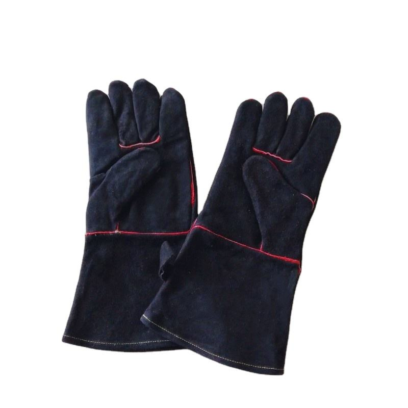 Durable 16-Inch Cowhide Leather Gloves for Safe BBQ and Fireplace Use