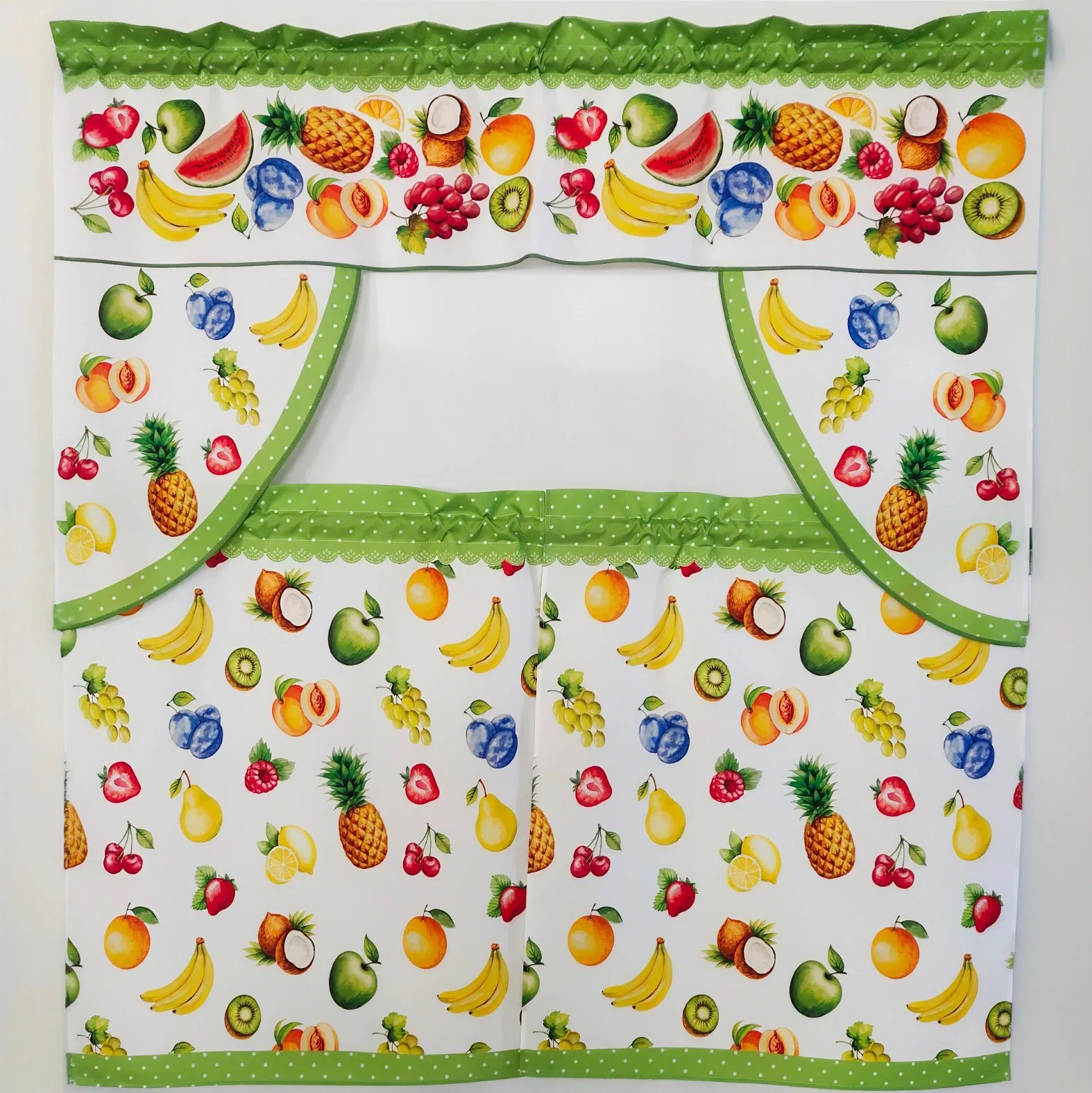 All Fruits and Green Border Printing Kitchen Curtain for Your Happy Cooking