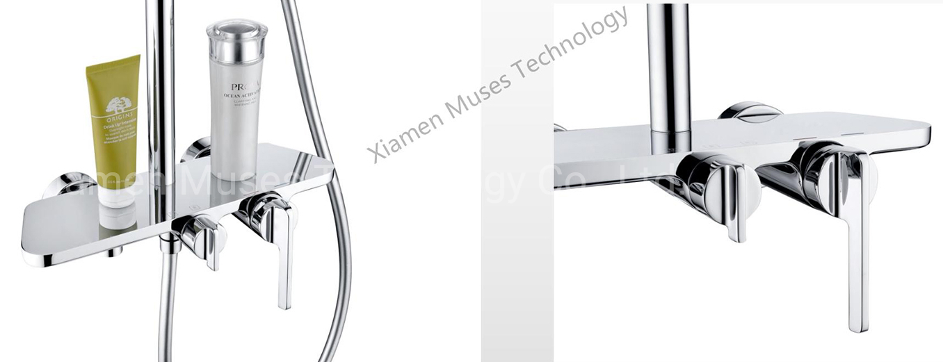 Single Handle Level Exposed Chrome Brass Bathroom Bath Bar Shower Panel Enclosure Shower Head Bathtub Faucet Mixer Set Shower Faucet with Hand Rain Shower.