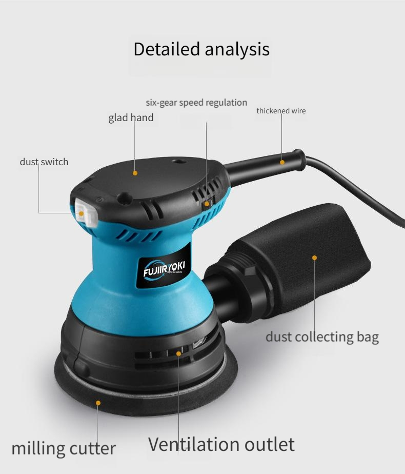 Professional 125mm 300W Electric Sander with Dust Extraction Port for Wood Polishing and Surface Sanding