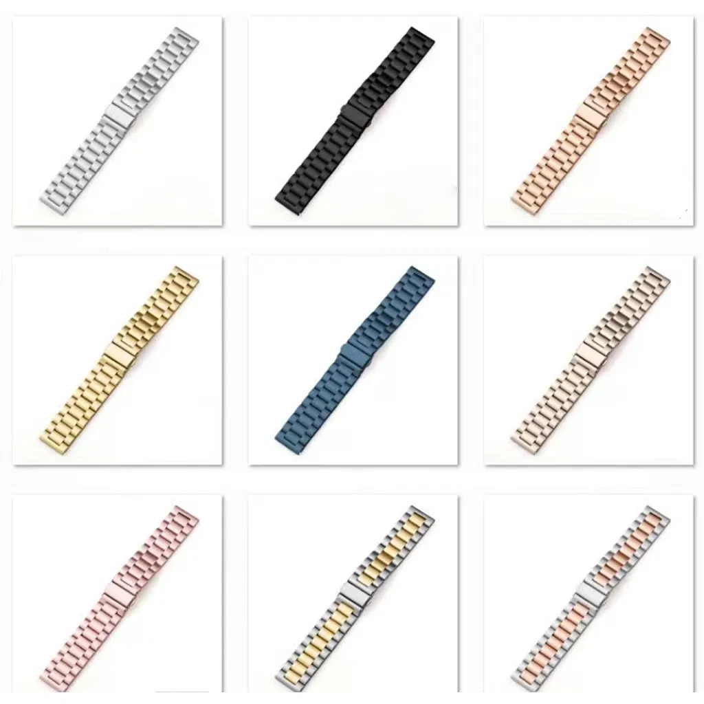 Customized 304 Precision Stainless Steel Adjustable Metal Stainless for Apple Watch Band Three Beads Solid Butterfly Buckle Watch Strap