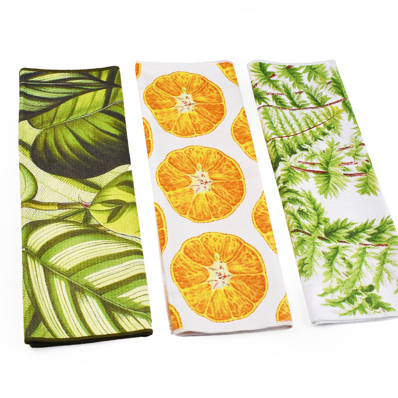 Hand Block Print Waffle Kitchen Towel Ultra Absorbent Quick Dry Waffle Dish Towels Lightweight Reusable Sustainable Tea Towels for Cleaning and Drying