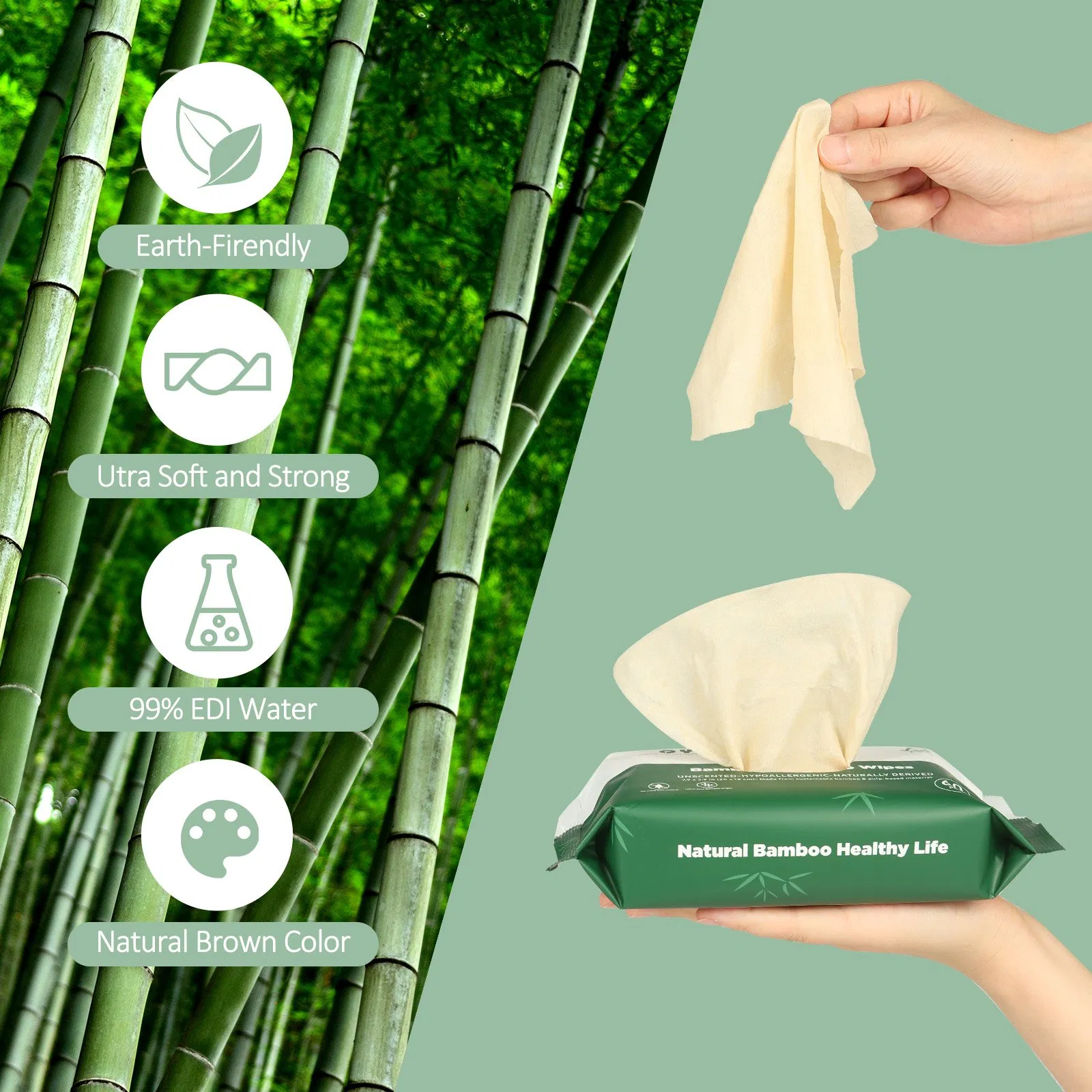 Unbleached Customized Bamboo Pulp Flushable Wet Wipes