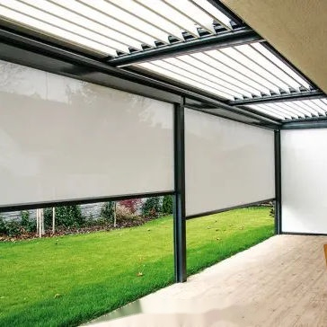 Motorized Windproof Waterproof Blinds Zip Screen Roller Blinds Zip Track Outdoor Glass Fiber Fabric for Garden