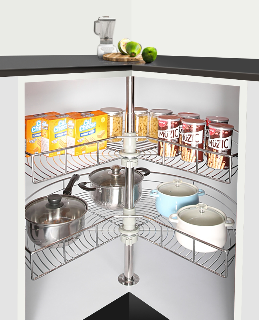 Stainless Steel 201 & SUS304 & Iron Metal Wire 180/270/360 Degree Lazy Susan Kitchen Cabinet Revolving Storage Pull out Basket Magic Corner Units Organization