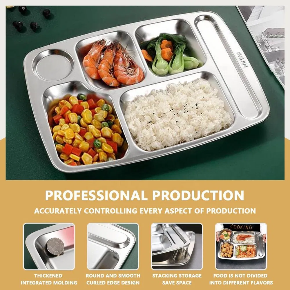 High Quality Customized 304 Stainless Steel Indonesia School Lunch Plate with Lid
