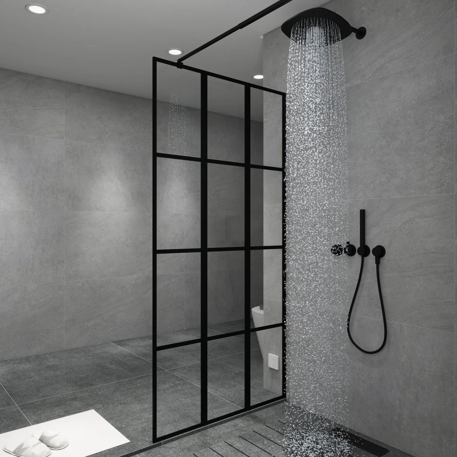 Hot Design Costing Saving Tempered Glass Shower Screen for Walk in Room Black 2