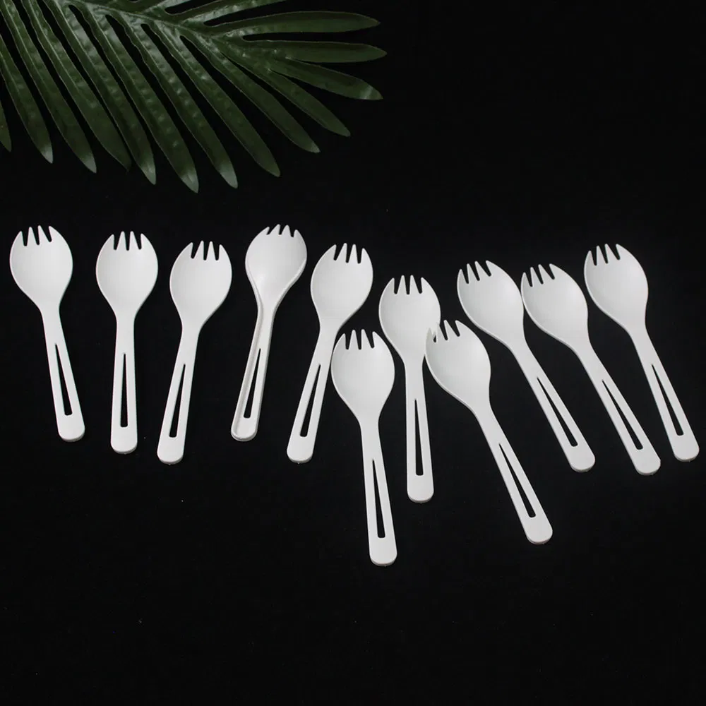Wholesale Disposable Compostable Biodegradable White Color Cutlery Cornstarch Spork Spoon
