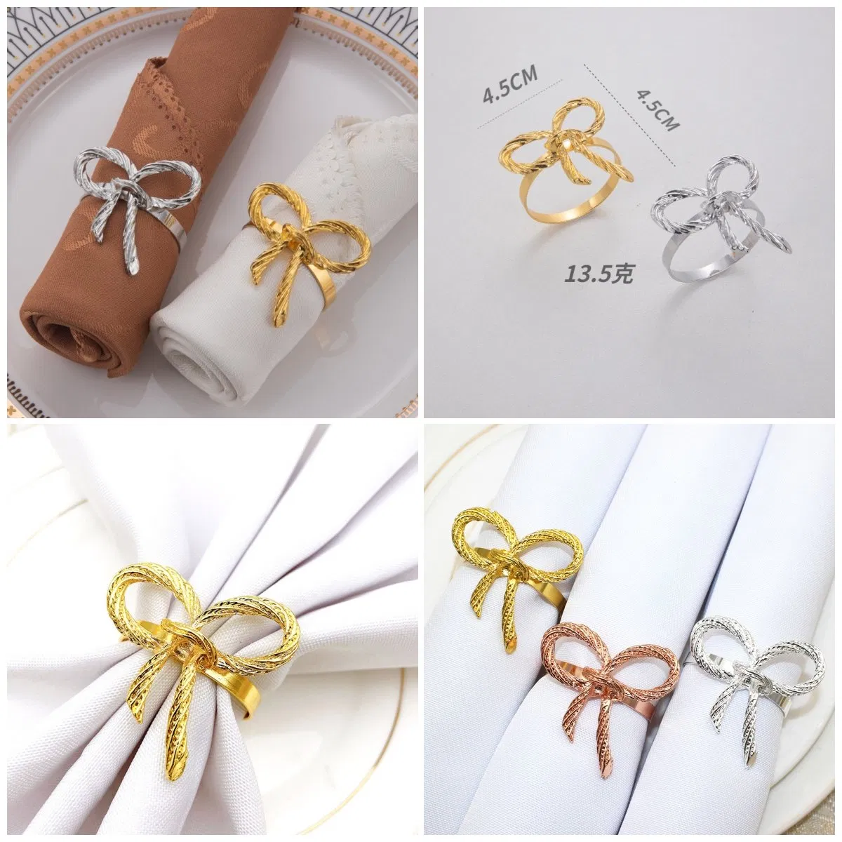 Wedding Table Decoration Bowknot Napkin Rings Metal Gold Napkin Buckle