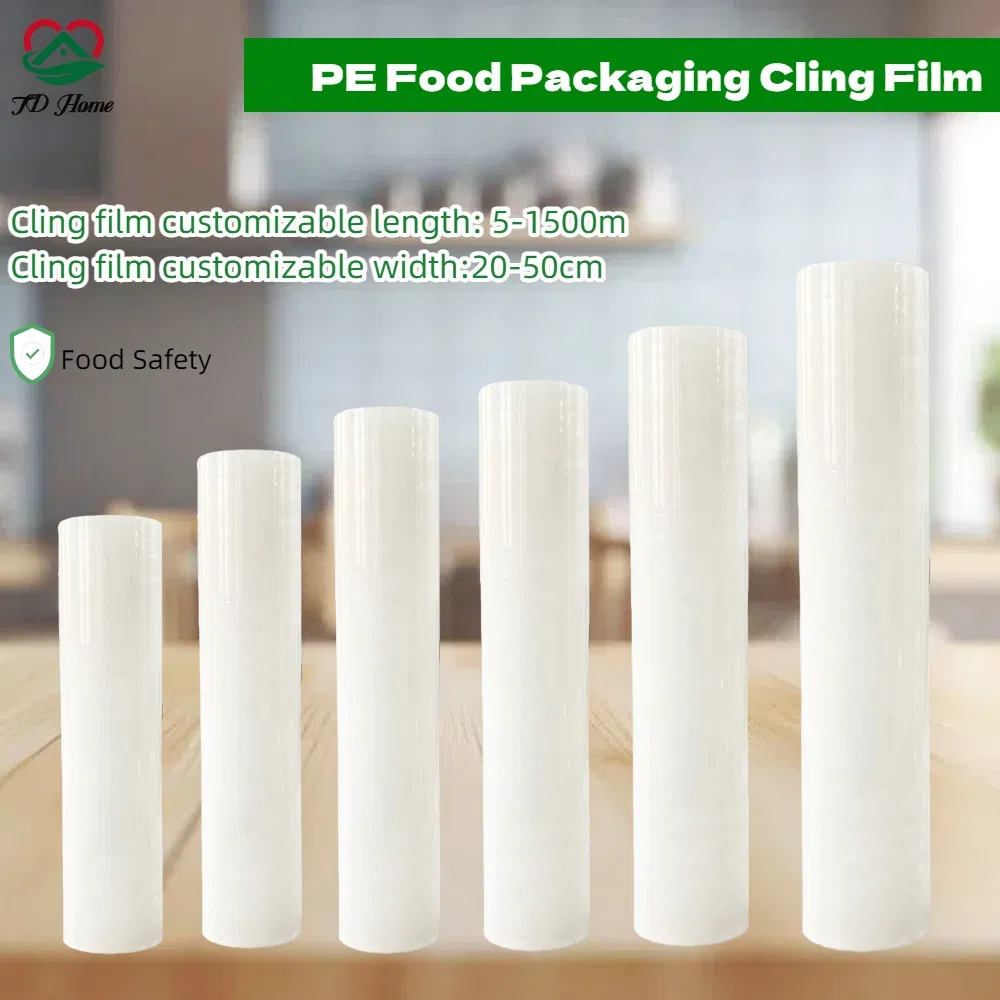 Food Grade PE Jumbo Dispenser Cutter Kitchen Plastic Food Wrap Film, 30cm X 100m Manufacture PE Plastic Cling Wrap Film Roll