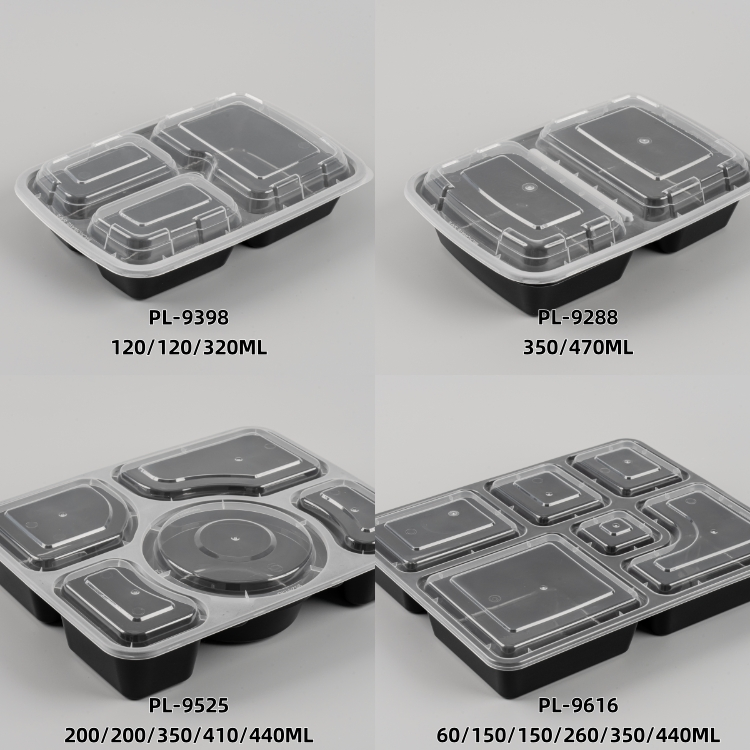 Plastic Food Storage Container PP Disposable Food Jar Rectangular Compartmnets Packaging Box