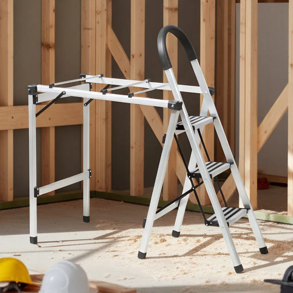 Heavy Duty Folding Drying Ladder Sturdy Load Bearing Ladder for Balcony