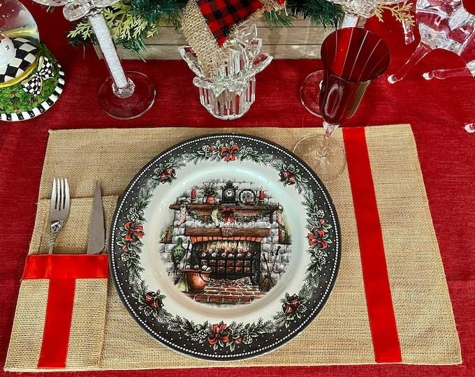 Handmade Country House Table Runner and Burlap Placemats for Christmas