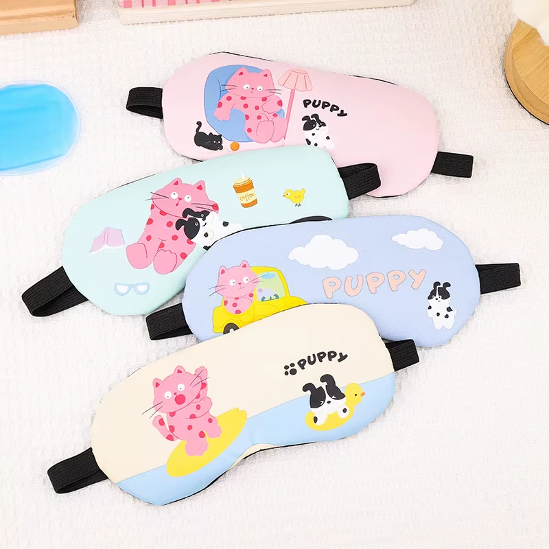 Wholesale Cute Cartoon Pink Blue Comfortable Custom Polyester Travel Cute Smile Print Sleep Eye Mask Eye Shade