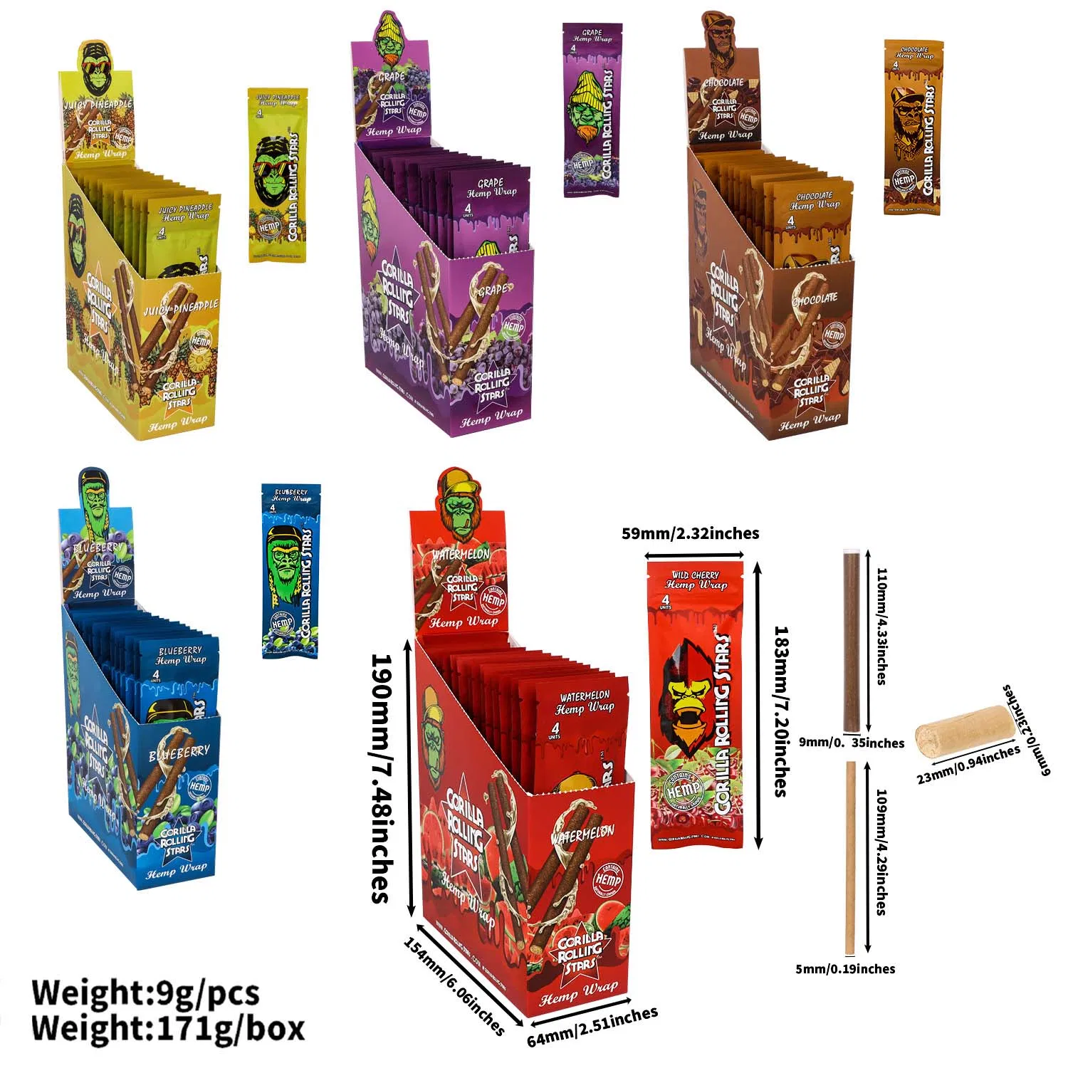 Multiple Flavors Cigar Rolls 15 Pack/Box Cigarette Rolling Paper 110mm Large Size