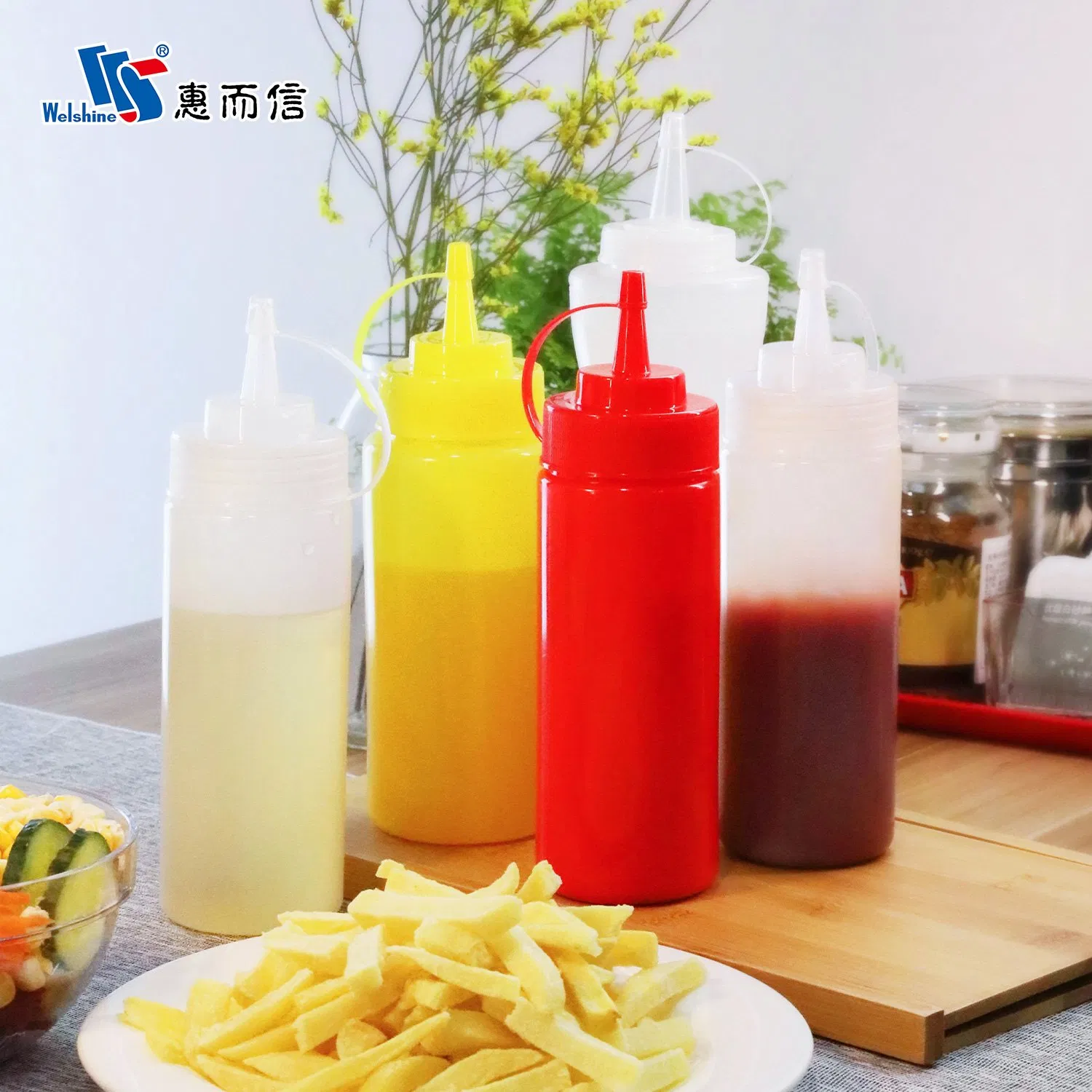 Plastic Squeeze Sauce Bottle, Jam, Ketchup, Salad Dressing, Large-Caliber Commercial Sauce Bottle
