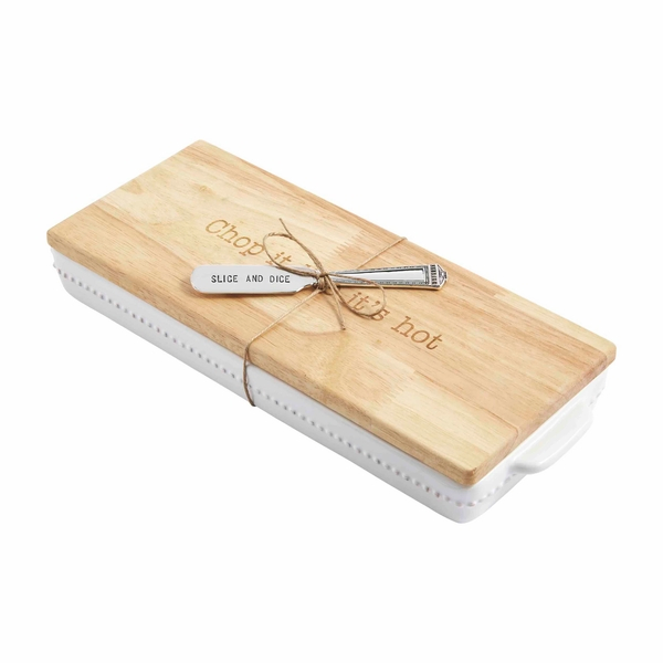 Stylish Ceramic Serving Tray with Wooden Lid and Spreader