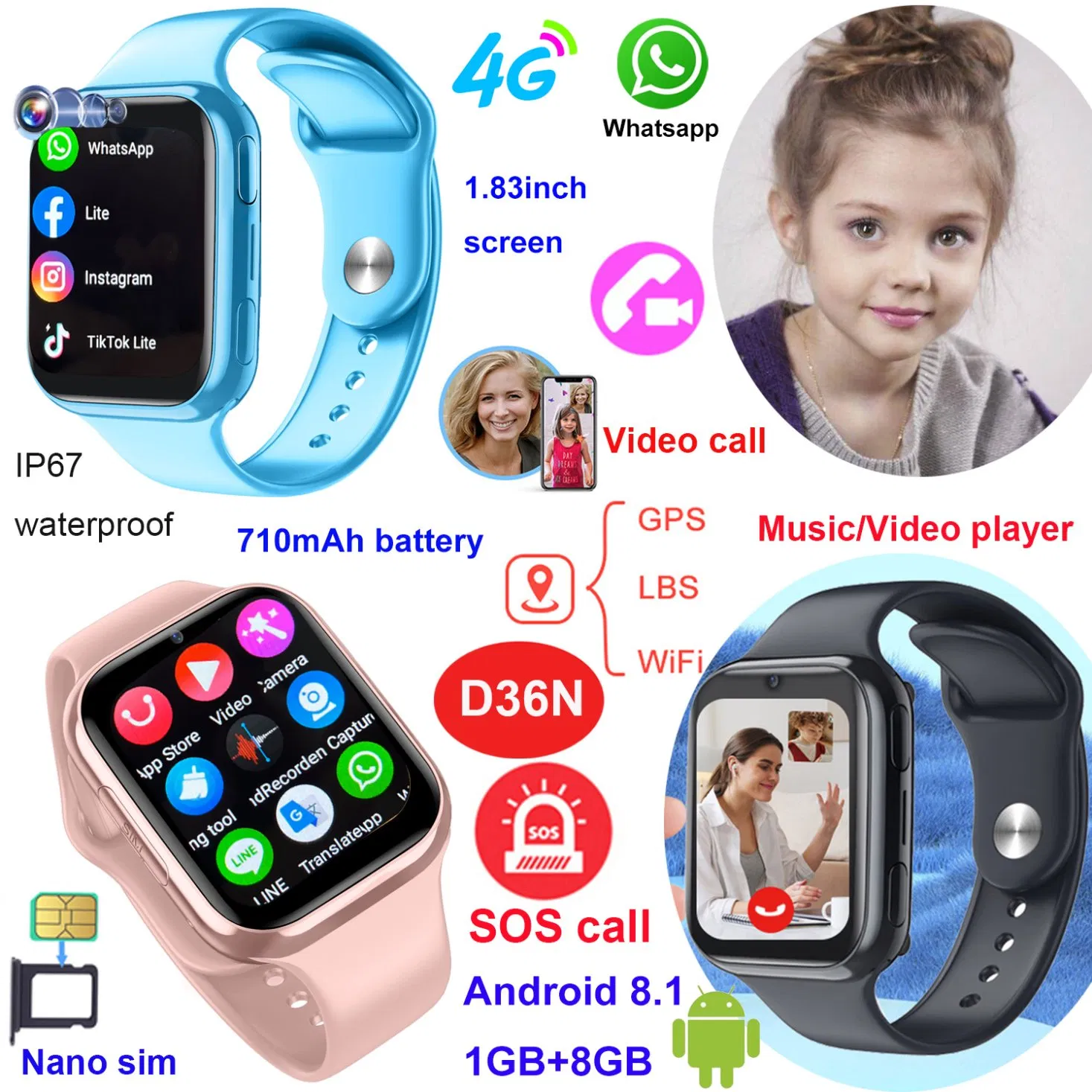 Умные часы с GPS и кнопкой SOS для детей D36N