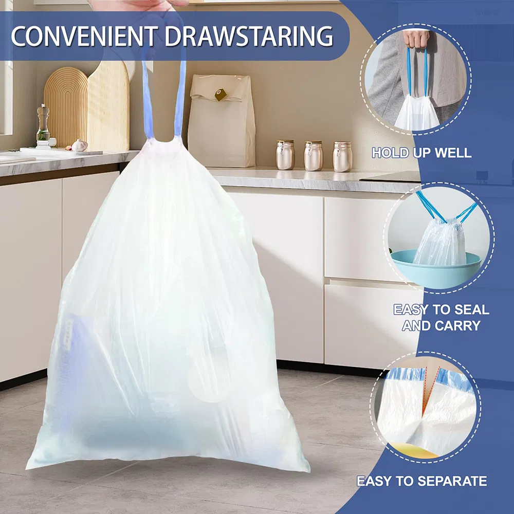 Heavy Duty Garbage Drawstring Composatable Trash Waste Bin Bags